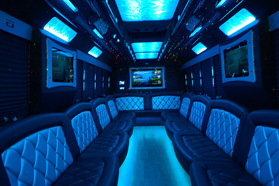 luxury bus with flat-screen TVs